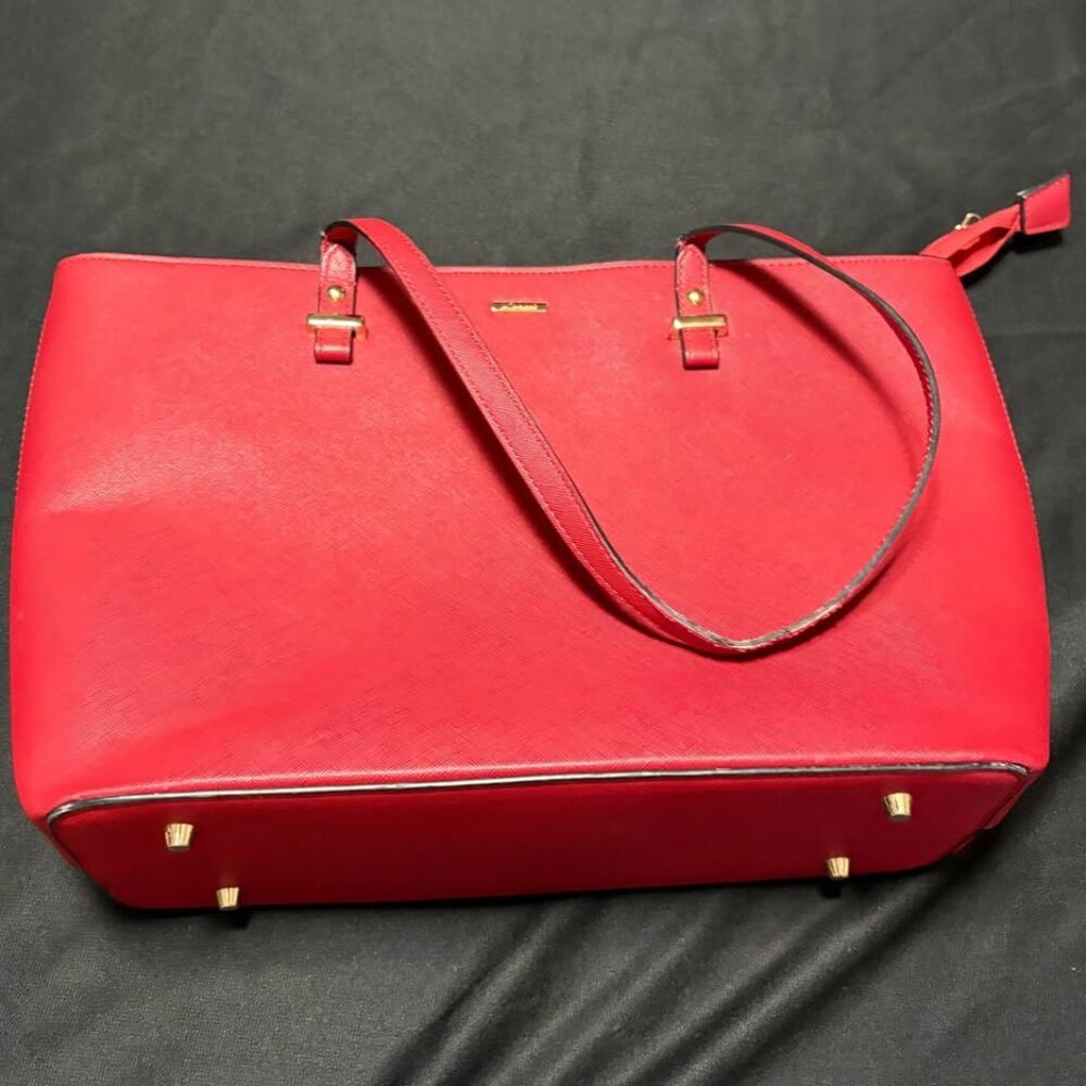 LoveVook Red Faux Leather Tote Bag EUC‎ Studded Classic Preppy WorkingGirl
